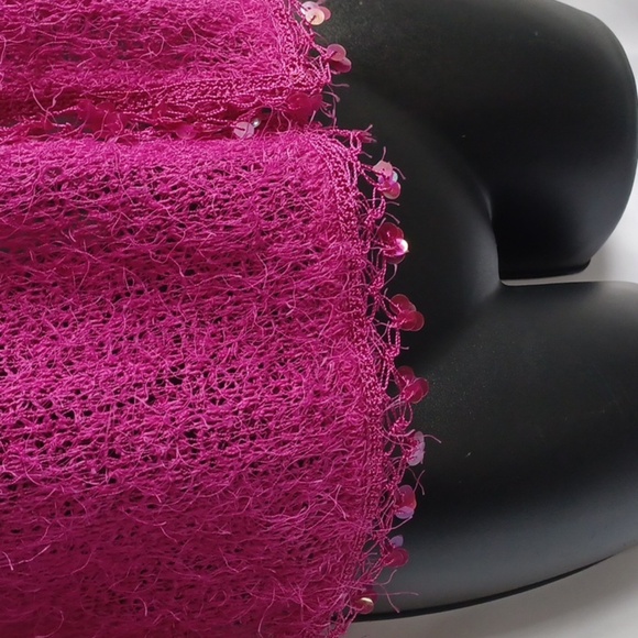 Robbie Bee Fuzzy Crop Cardigan, Pink, Sequins, 3/4 Sleeve, Crochet Trim - Picture 3 of 7